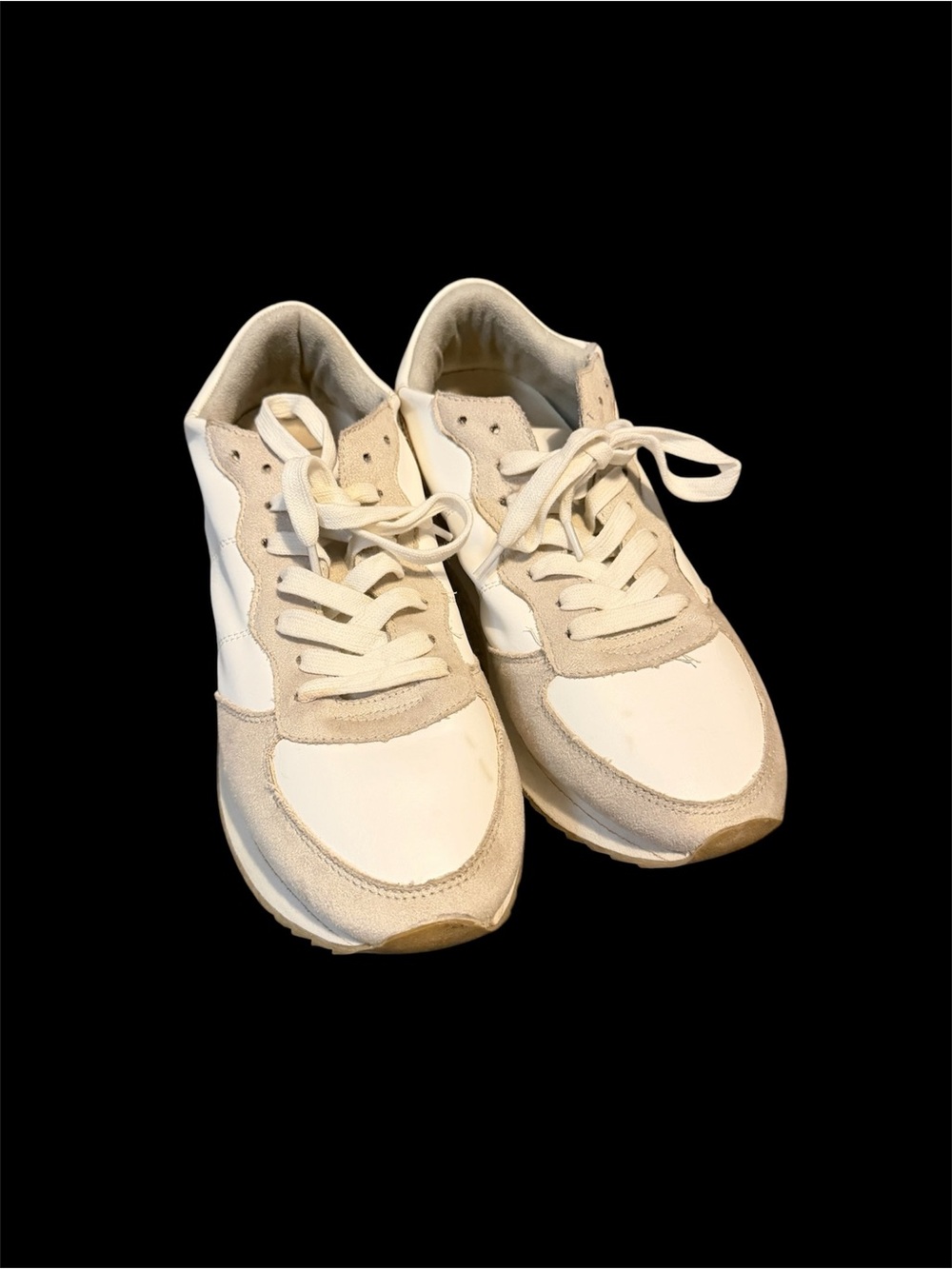 ShuShop White and Beige Casual Lace-Up Sneakers